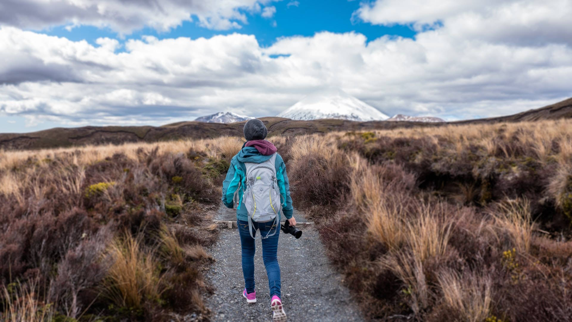 Woman walking in Tongariro