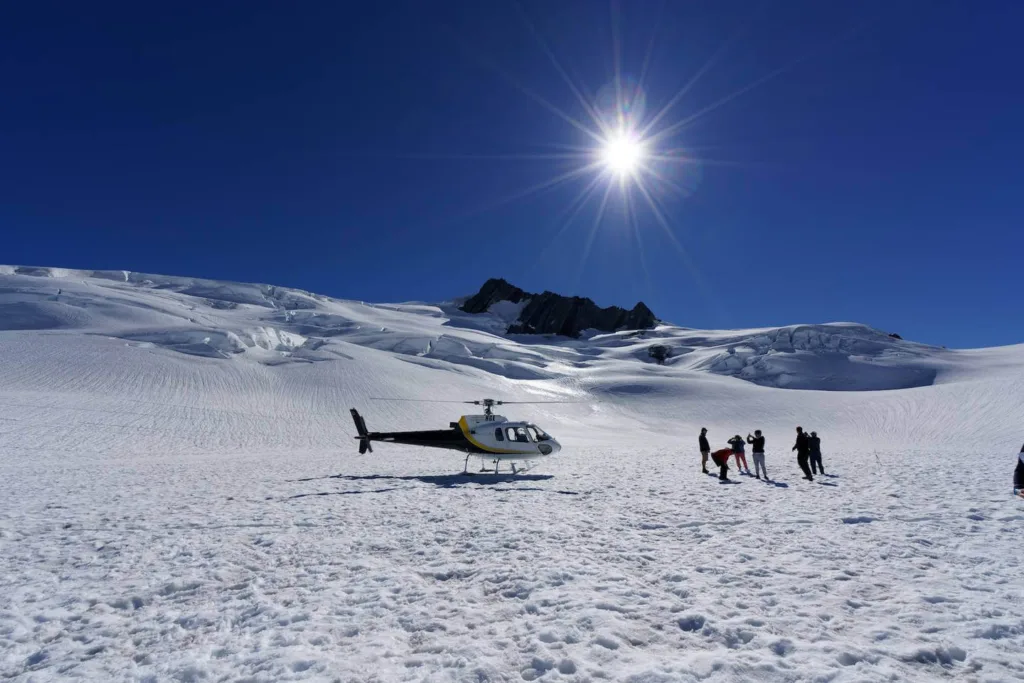 Helicopter on top of glacier