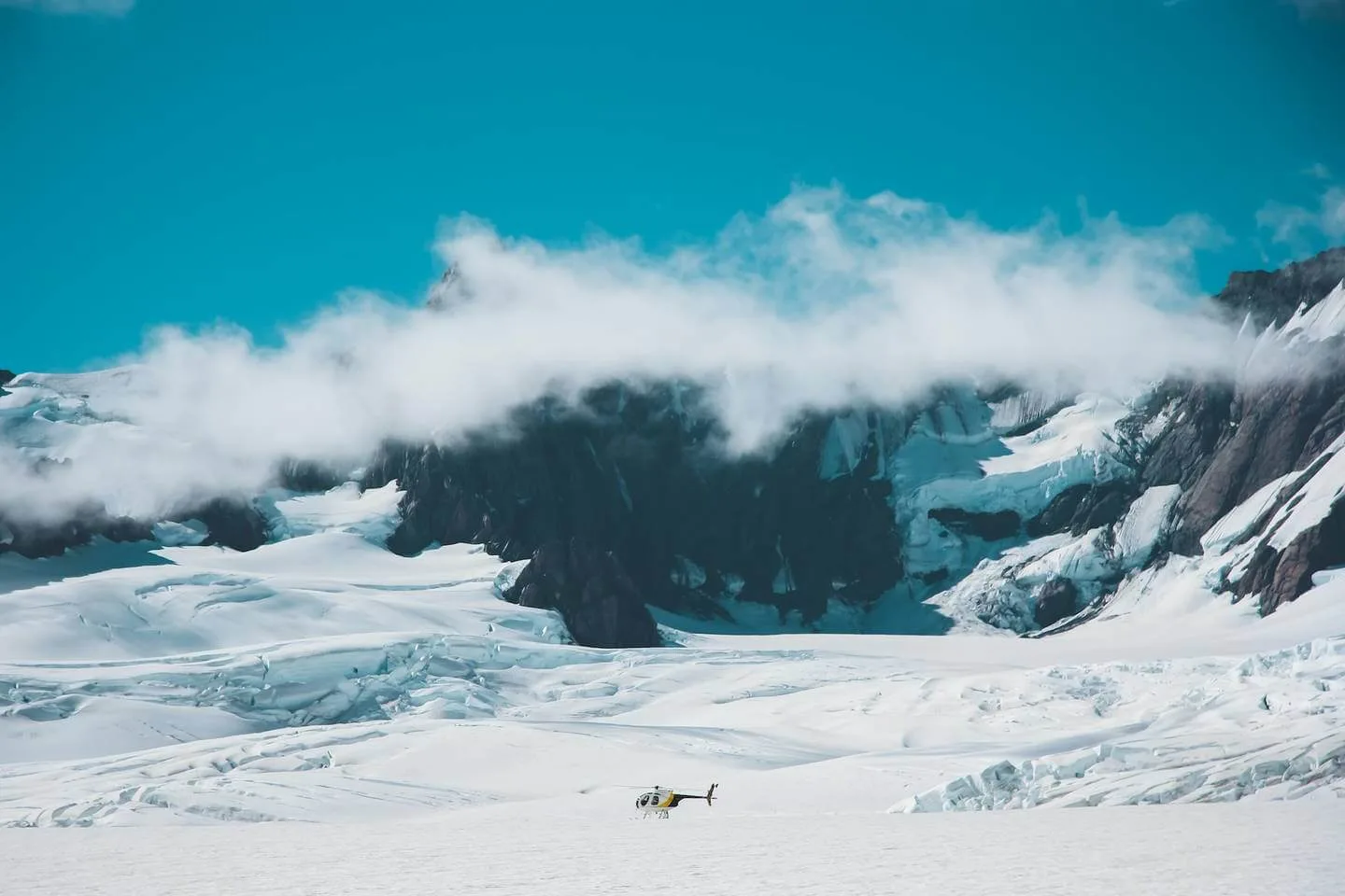 helicopter on top of glacier