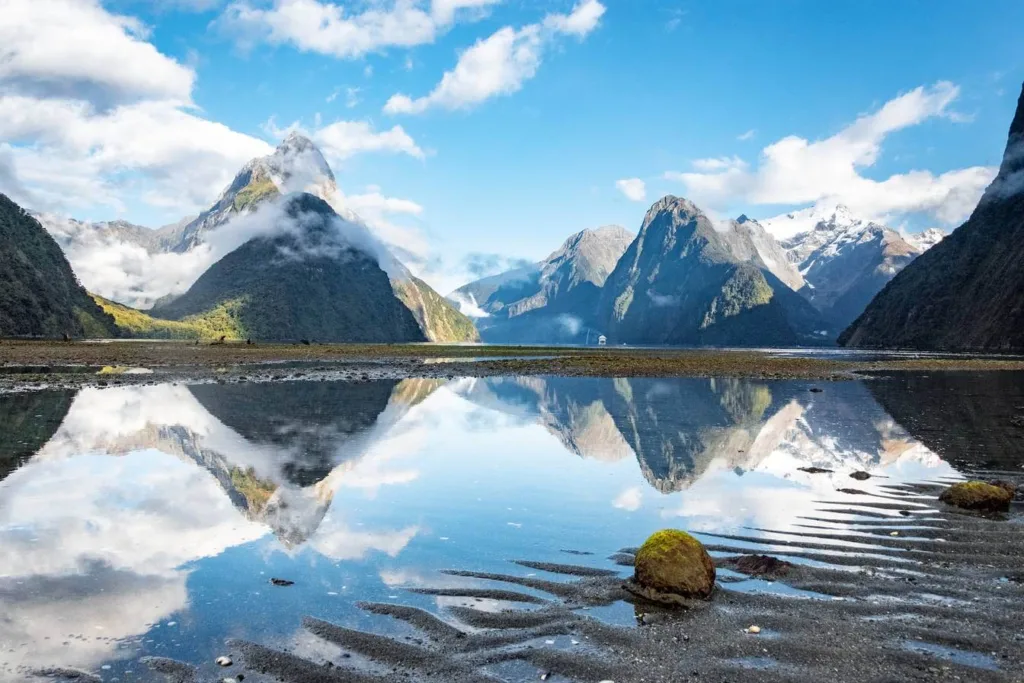 view of mountains above Milford Sound