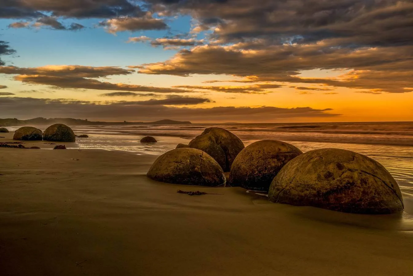 view of Moeraki Boulders on beach