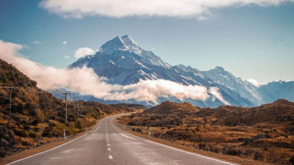 view of Mount Cook with road in front