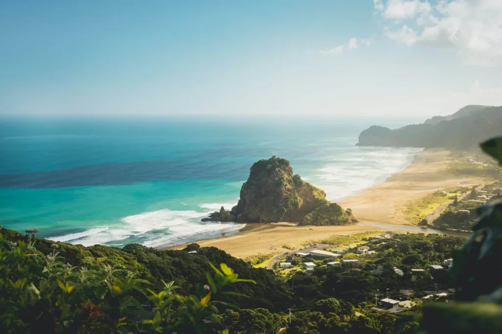 View of Piha beach from a mountain top